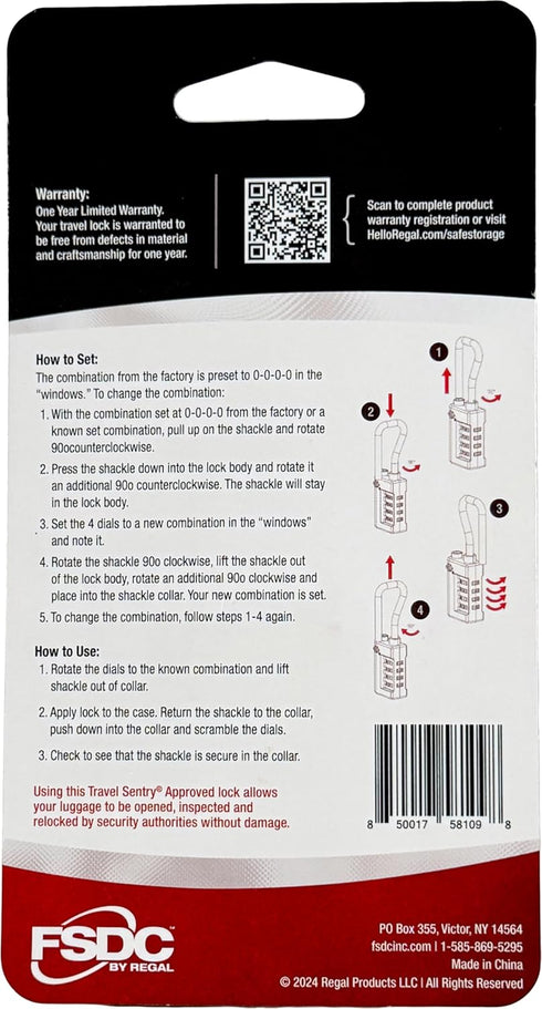 Firearm Safety Devices - FSDC-TSA687RCB 4 Dial Combination Lock for Luggage, Cases, TSA Accepted, Single-Pack