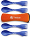 Tapirus 4 Blue Spork to Go Set, Durable BPA Free Spoon, Fork, Knife Combo Utensils for Camping in Carrying Case