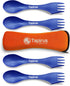 Tapirus 4 Blue Spork to Go Set, Durable BPA Free Spoon, Fork, Knife Combo Utensils for Camping in Carrying Case