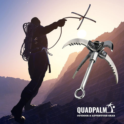 Grappling Hook with 10m Rope - Multifunctional QUADPALM Grapple Hook with 4 Stainless Steel Folding Claws