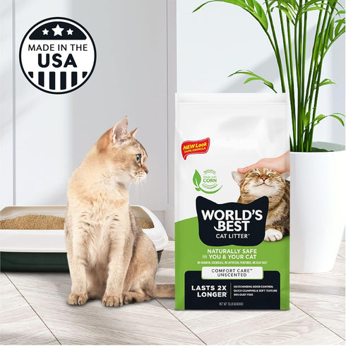 WORLD'S BEST CAT LITTER Comfort Care, Unscented, 8-Pounds, Quick Clumping, Flushable, 99% Dust Free