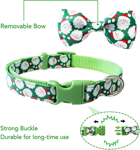 Christmas Dog Collar with Bow Tie, 2 Pack Holiday Santa and Snowman Collar for Small Medium Large Dogs Pets Puppies (Small-(11"-17") Neck * 5/8" Wide)