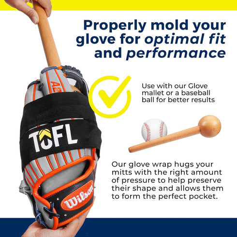 TOFL Baseball Glove Wrap, Premium Elastic Band for Perfect Glove Shape, Break-in & Maintenance for Softball