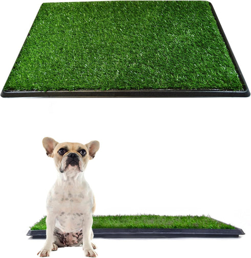 Downtown Pet Supply Dog Grass Pad with Tray, 16 x 20, Indoor and Outdoor Potty System with Synthetic Grass