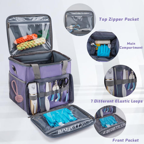 SMYV Pet Grooming Bag for Dog Grooming Supplies, Dog Tote Travel Bag for Pets Grooming Tools Kit Accessories - Light