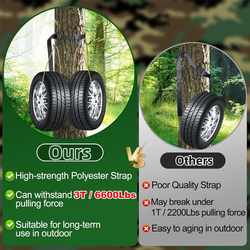 PAMASE Tree Stand Gear Hangers with 3 Metal Hooks, Thick Strap Bow Hanger for Hunting Equipment