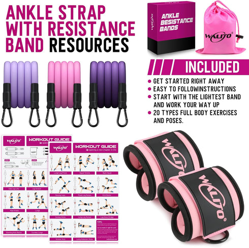 WALITO Ankle Resistance Bands with Cuffs, Exercise Bands for Legs and Butt, Booty Workout Equipment