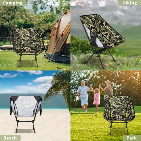Backpacking Portable Camping Chair, Folding Chairs for Outside, Green Camouflage Lightweight Chair, Outdoor Collapsible