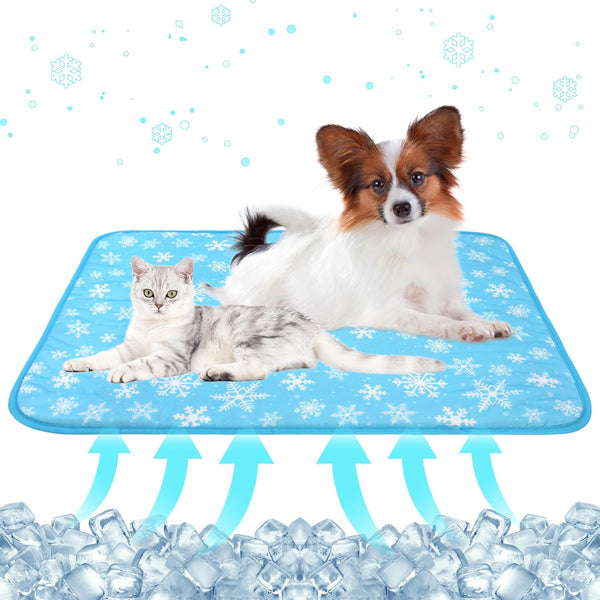 DELIFUR Large Dog Cooling Mat - Self Cooling Pad for Small Medium Dogs, Machine Washable, Blue, Outdoor Use