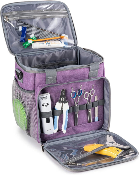 Pet Grooming Bag, Organizer Tote for Dog Grooming Supplies, Perfect for Pet Grooming Tool Kit (Purple)