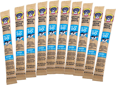 Brutus Bone Broth for Dogs - Bone Broth Powder with Chondroitin Glucosamine & Turmeric, 10 Stick (Beef) for Picky Eaters