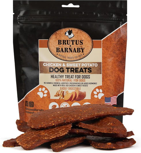 BRUTUS & BARNABY Chicken & Sweet Potato Jerky Dog Treats, Grain-Free, All Natural, High in Antioxidants