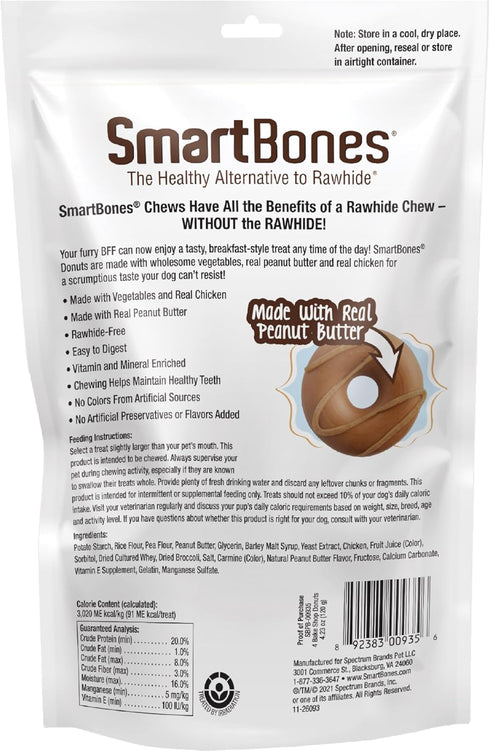 SmartBones Bake Shop Donuts with Peanut Butter, Treat Your Dog to Rawhide-Free Chews, 4 Count