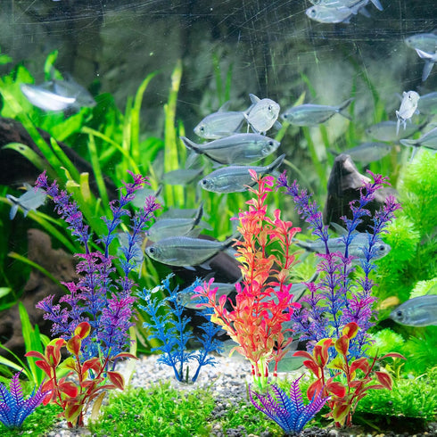 10 Pack Small Artificial Aquarium Plants, 4 Inch Approximate Height, Plastic Blue Fish Tank Decorations