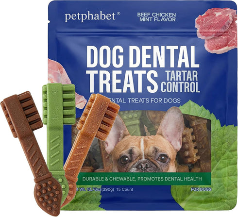 PETPHABET Dental Chews for Dogs, 3 Flavor Dog Dental Treats Fresh Mint