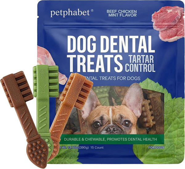 PETPHABET Dental Chews for Dogs, 3 Flavor Dog Dental Treats Fresh Mint