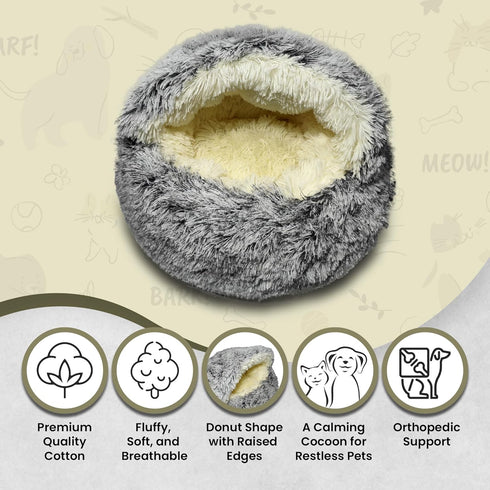 Cat & Dog Cave Bed, Plush Round Beds for Small Breeds & Indoor Cats, Cozy Donut Design, Machine-Washable (20×20 inch,