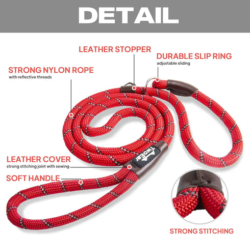TwoEar 1/2" x 6FT Dog Slip Rope Leash, Heavy Duty Training Leash with Highly Reflective Threads for All Dogs