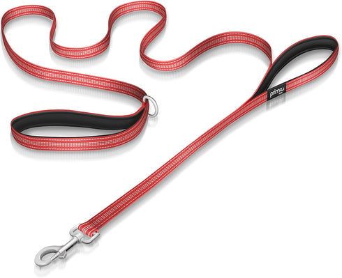 Reflective 6 Feet Nylon Dog Leash with Padded Double Handles for X Small to Small Dogs (Small - 5/8" Width, RED)