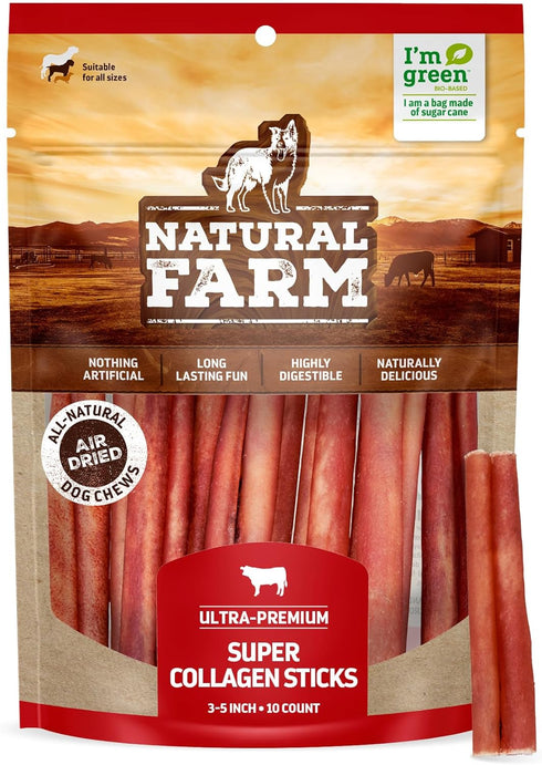 Natural Farm Odor-Free Super Collagen Dog Chews, 10-Pack (3-5 Inch) - 100% Natural Angus Hide Treats