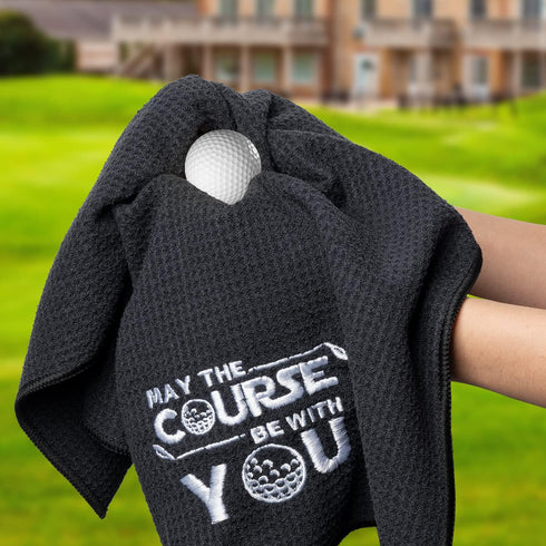 R HORSE 2Pcs Golf Towels for Men - Funny Embroidered Gift for Dad and Grandpa, Microfiber with Clip