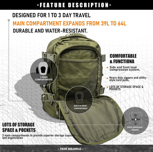 Tactical Backpack Military Hiking Daypack Molle for Men 3 Day Assault Bug Out