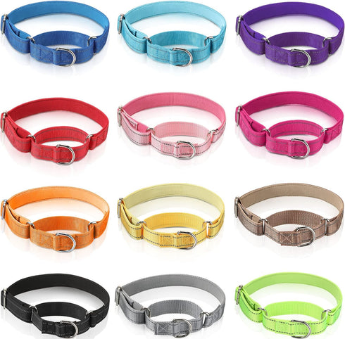 Cunno 12 Pcs Reflective Martingale Collar for Medium Dogs, Adjustable Nylon Pet Collar, Prevent Slipping Out, 12 Colors
