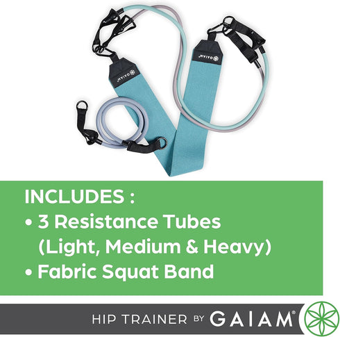 Gaiam Squat Band & Hip Trainer Set, Fabric Resistance Band with 3 Adjustable Tubes, Home Gym Equipment