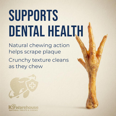 K9warehouse 30 Count, 100% Chicken Feet for Dogs - Dehydrated Chicken Dog Treats, Natural, High Protein, Single