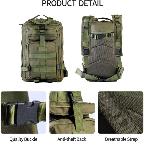 Small Tactical Backpack - Military Bug Out Survival Molle Army Go Bag for Hunting, Gym, Hiking, Camping (30L Green)