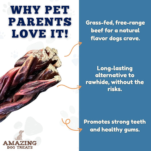 6 Inch (4 Pc/Pack) Amazing Dog Treats - Braided Gullet Stick - Dog Jerky Treats - Beef Esophagus -Gullet for Dogs