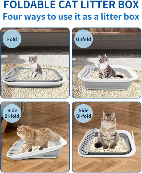 17.7"13.4" BNOSDM Collapsible Small Cat Litter Box for Kittens Open Potty Pan Foldable Cat Toilet with Scoop Senior