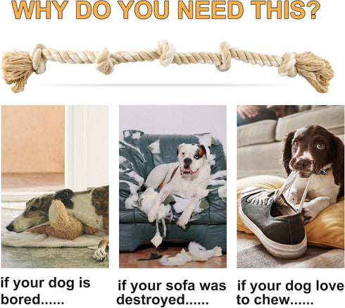 Fida Dog Rope Toys for Large/Medium Aggressive Chewers - Tough 3 Feet 5 Knots Indestructible Natural Cotton Rope