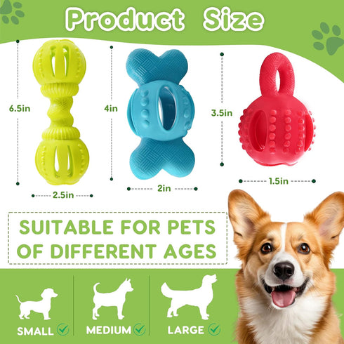 Dog Chew Toys, Set of 3 Treat Dispensing Interactive Toys for Boredom, Fun-Filled Treat Dispenser