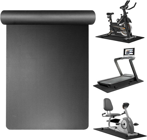 Treadmill Mat Compatible with Peloton Bike, 6mm Thick Exercise Bike Mat for Treadmill and Row, Protects Floors