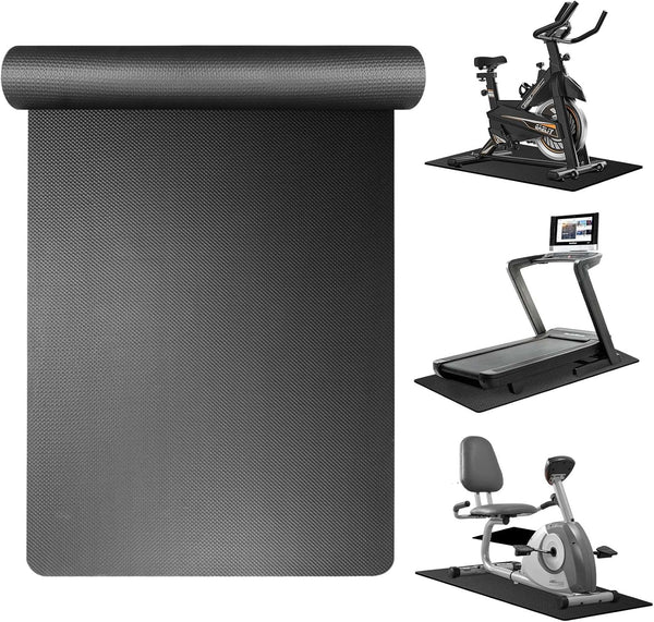 Treadmill Mat Compatible with Peloton Bike, 6mm Thick Exercise Bike Mat for Treadmill and Row, Protects Floors