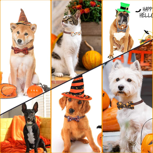 30 Pieces Halloween Fall Dog Bow Ties, Slide Collar Attachments with Elastic Bands for Pet Grooming Accessories