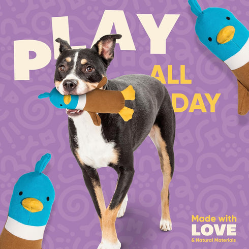 Yomp Plush Duck Dog Toy Durable Stuffed, No Squeaker Dog Toys with Natural Canvas and Crinkle Paper Interactive Stuffed