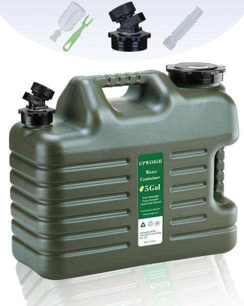 UPWOIGH 5 Gallon Water Jug, Camping Water Container, No Leakage Water Storage, Military Green