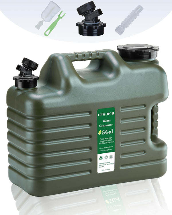 UPWOIGH 5 Gallon Water Jug, Camping Water Container, No Leakage Water Storage, Military Green