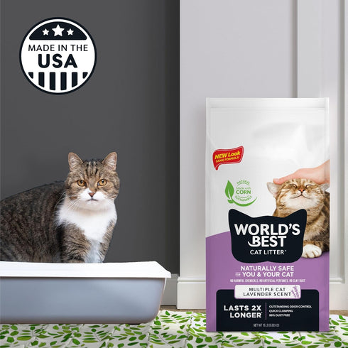 WORLD'S BEST CAT LITTER Multiple Cat Lavender Scented, 32-Pounds, Quick Clumping, Flushable, 99% Dust Free