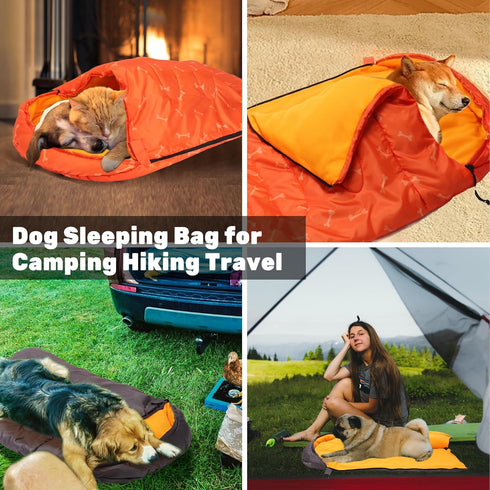 Lifeunion Waterproof Dog Sleeping Bag with Storage Bag, Warm Packable Dog Bed for Travel, Camping, Hiking (Grey+Orange)