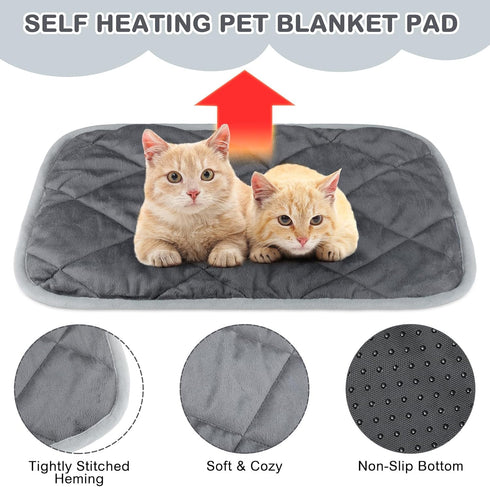 8 Pcs Self Warming Cat Mat, 16"x20" Thermal Pet Crate Pad, Washable Dog Cat Bed, Non-Slip Bottom, Gray