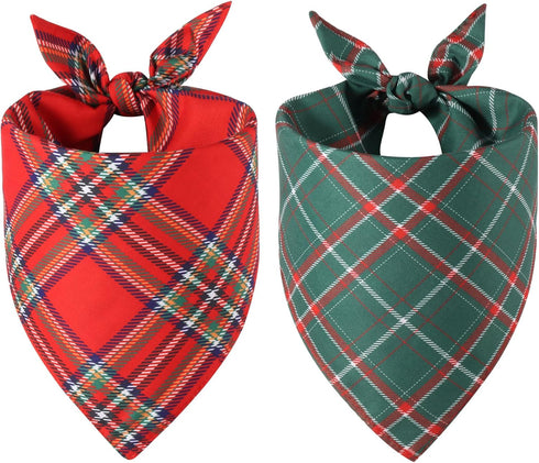 Doncida Red Green Buffalo Plaid Dog Bandanas for Christmas 2 Pack, Reversible