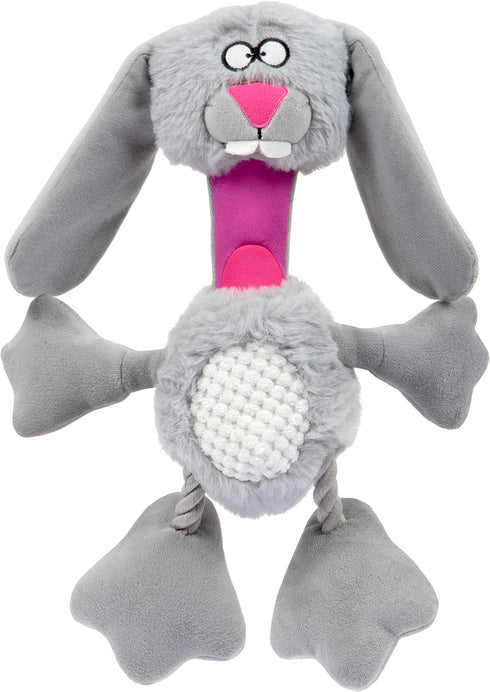 goDog Multi Tugs Rabbit Dog Toy, Plush & Rope with Chew Guard Technology - Small, Gray