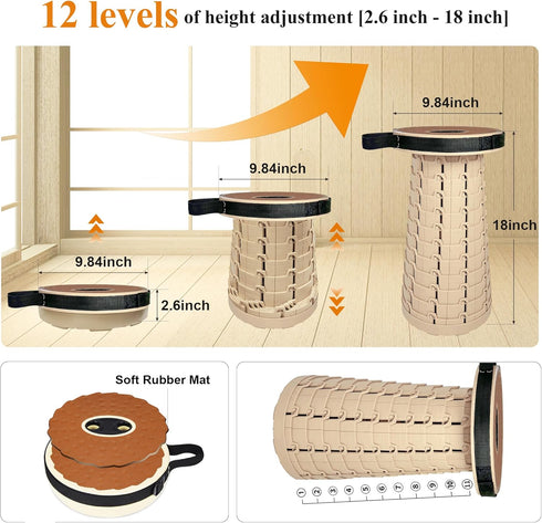12 500lbs, Backpack Collapsible Stool, Folding Stool with PU Cushion, Portable Foldable Stool Levels and Load Capacity