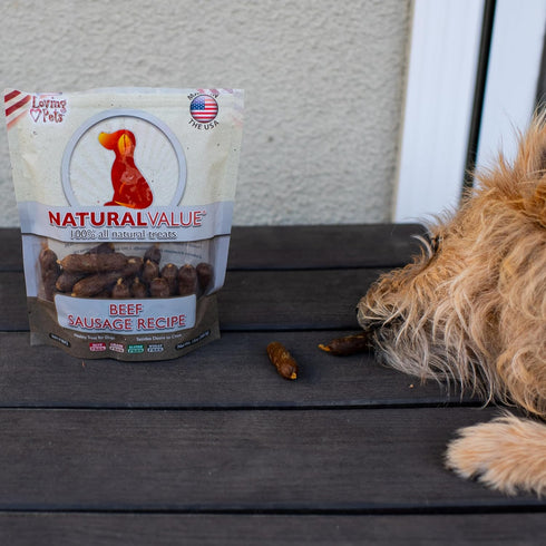 Loving Pets Natural Value Beef Sausages - Soft Jerky Dog Treats for Large & Small Breeds - Healthy Gluten, Wheat, Soy
