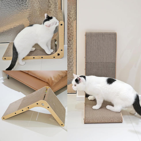 Cat Scratcher Board, L Shape Cat Scratch Pad for Indoor Cats, Floor Mounted Cardboard with Ball Toy