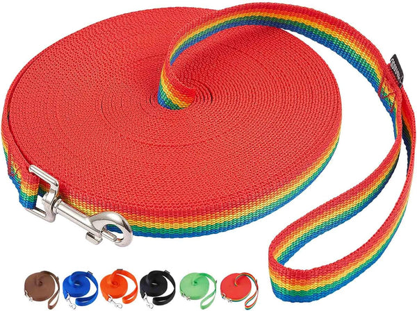 AmaGood Dog/Puppy Obedience Recall Training Agility Lead, 30 ft Long Leash for Training, Recall, Safety (Rainbow)