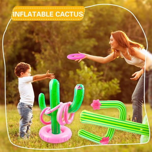 Cotiny 4 Set 4 25 Inch 16 20 Summer Inflatable Cactus Ring Toss Games Includes Pcs Large Inflatable Cactus with Pcs/